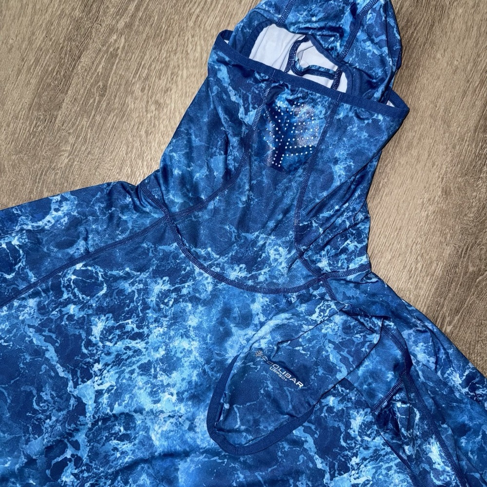 Coolibar Vented Paros Fishing Hoodie Women's 2XL Blue Camo Water SPF 50+
